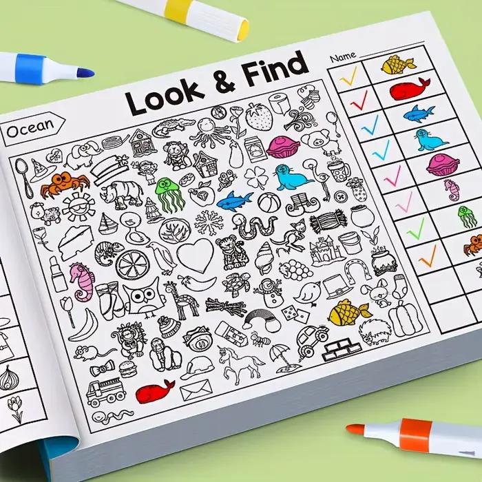 Livre interactif d'objets et de coloriage cachés pour-éducation avec des activités de recherche