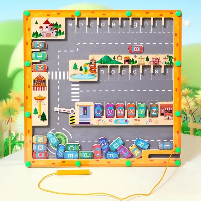 Montessori Alphabet magnétique labyrinthe lettre Puzzle cadeaux pour enfants Parking Puzzles