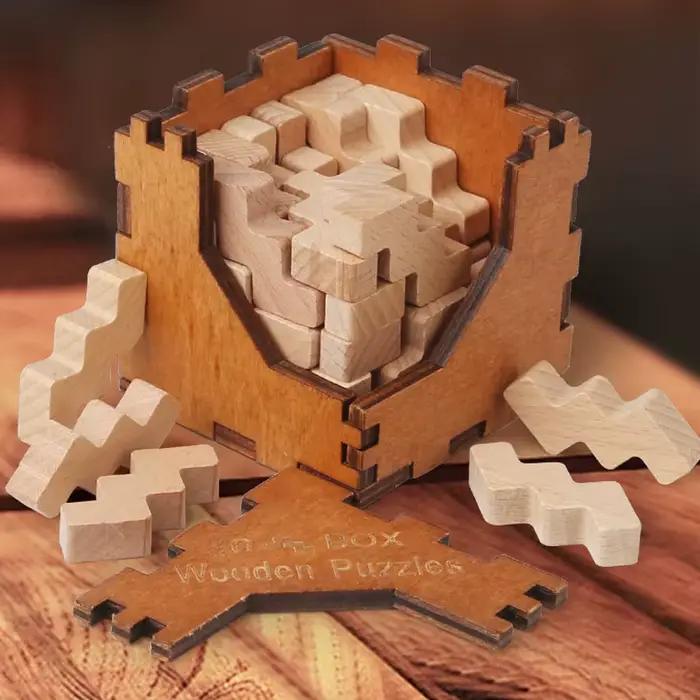 Nouveau jeu de puzzle de boîte de Cube de casse-tête de logique en bois 3D