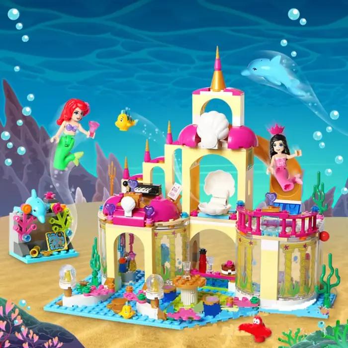 Chateau de la Princesse Ariel Bord de Mer Blocs Construction Ensemble Briques Palais Sous Marin Figurines Sirene Dauphin Jouet Filles Cadeau Occasions Speciales Fete De Noel Pâques Halloween Nouvel An St Valentin