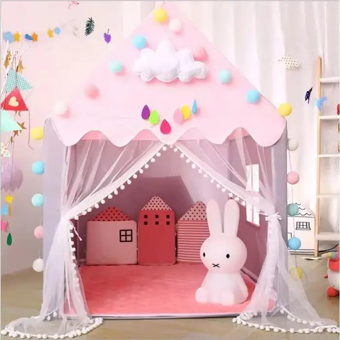 Tente de jeu intérieure et extérieure pour enfants, maison de divertissement rose XL pour parties familiales et journées d'école