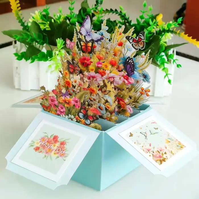 Carte de vministériels x fleur de tulipes avec enveloppe, boîte florale pop-up 3D, cadeaux surprises pour la fête des mères, anniversaire des travailleurs de Thanksgiving