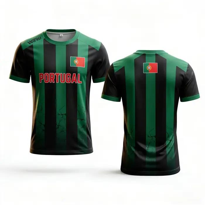Maillot de football respirant à manches courtes imprimé 3D drapeau du Portugal, idéal pour l'entraînement en extérieur, cadeau pour les fans, collection 2026