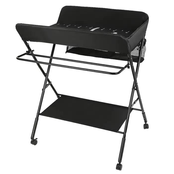 Table à Langer Bébé 4 Roues Pliante Avec Panier de Rangement 0-3 ans