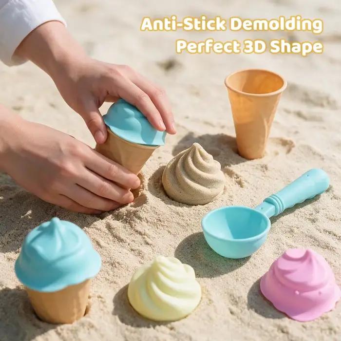 Ensemble de jouets de plage et de neige pour enfants, moules en forme de crème glacée, outils de fouille de sable, kit de jeu extérieur pour l'été à la plage et l'hiver sur la neige