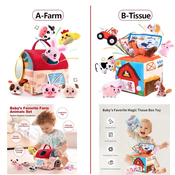 Grange en peluche avec animaux de ferme pour tout-petit, jouet sensoriel Montessori, portable et éducatif, cadeau pour nouveau-né, occaSIONS SPECIALES