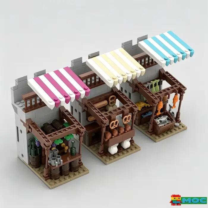 549 Pièces Blocs de Construction Modulaires Château Marché Stands Modèle d'Architecture Urbaine Médiévale à Assembler Soi-même Jouet Éducatif Cadeaux