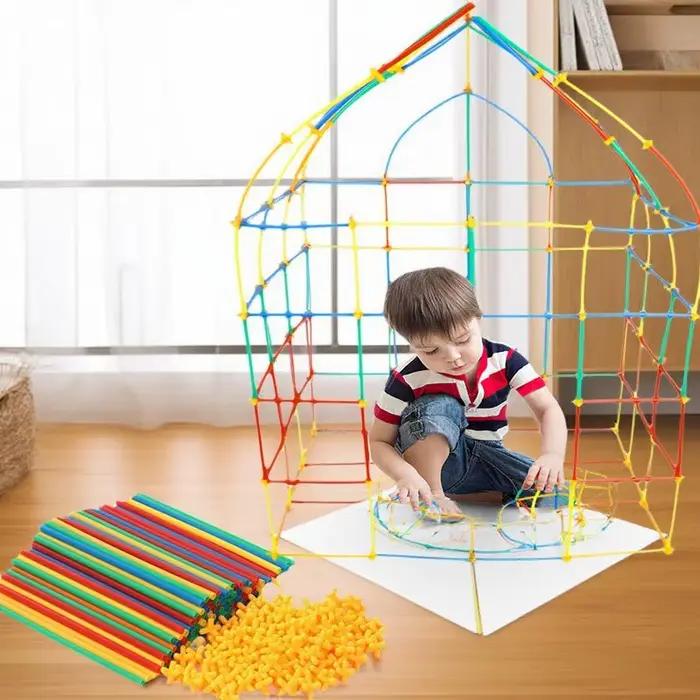 Jouets de construction de construction de paille, pailles et connecteurs, ensembles de construction colorés, jouet éducatif d'ingénierie de motricité