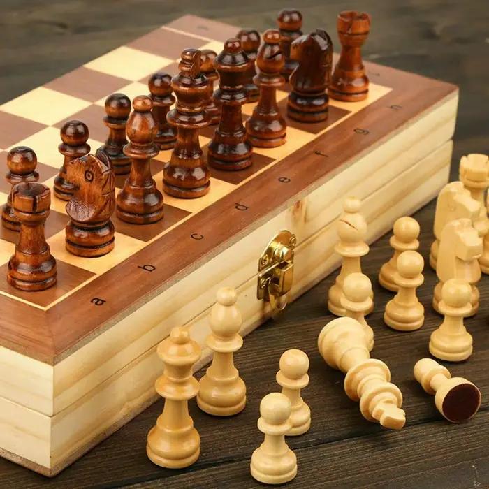 1 ensemble adulte débutant échiquier magnétique pliable jeu d'échecs en bois jeu de Puzzle dames jeux
