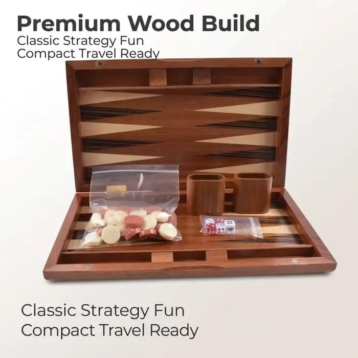 Jeu de backgammon classique avec plateau pliable et étui en cuir