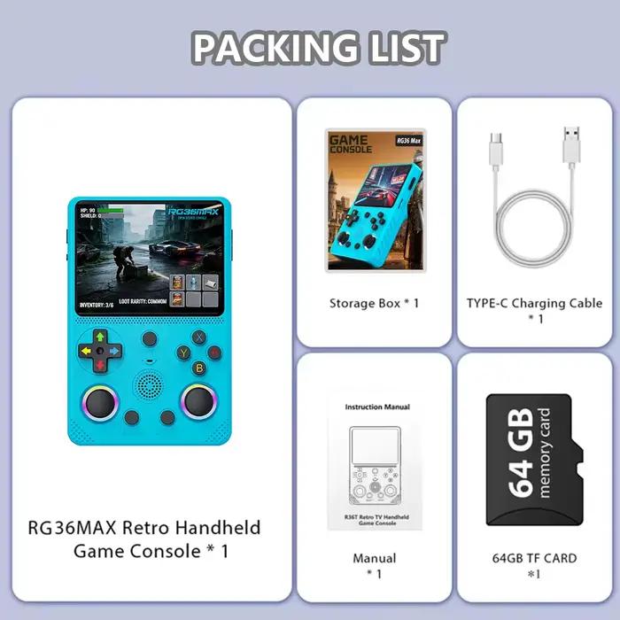 Console de jeu portable rétro RG36max 2026 avec plus de 30 000 jeux, écran IPS HD de 3,5 pouces, système Linux open source