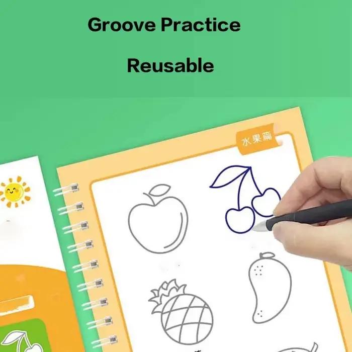 1PC Cahier Magique à Rainures pour Enfants, Livre de Dessin pour la Maternelle (3-8 Ans), Cahier de Pratique de Base pour le Dessin des Enfants
