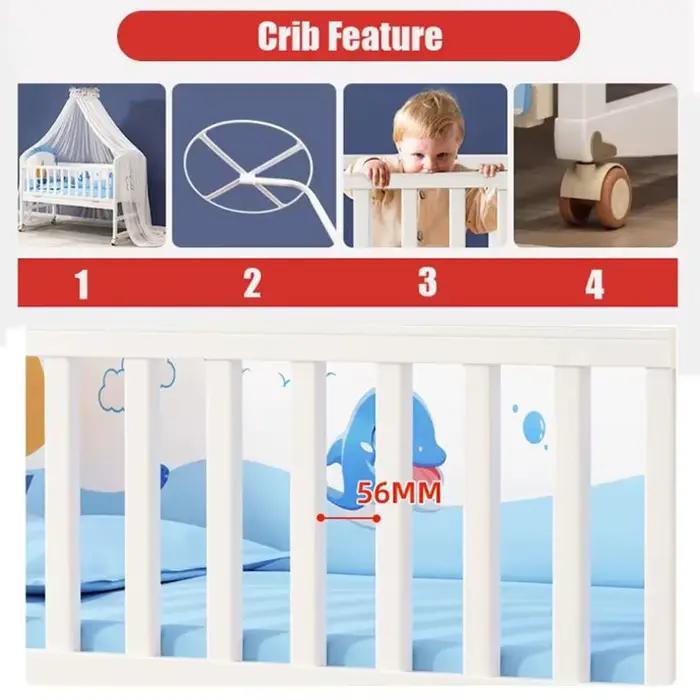 Ensemble complet de berceau de bébé en bois blanc avec moustiquaire et literie en latex naturel et coir pour enfants de 0-6 ans occasions spéciales