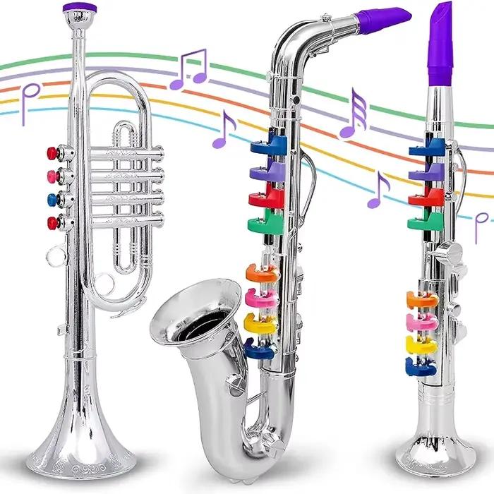 Clarinette jouet pour enfants, instruments de musique vent et laiton pour tout-petits, Saxophone jouet avec 8 touches codées colorées, chansons pédagogiques