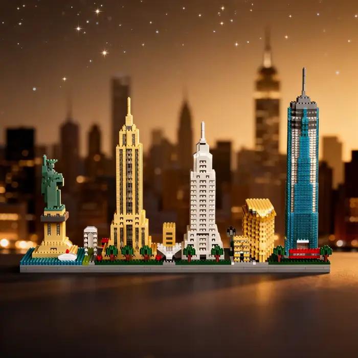 Modèle de monuments emblématiques de New York en micro-blocs de construction – Décoration de bureau à domicile