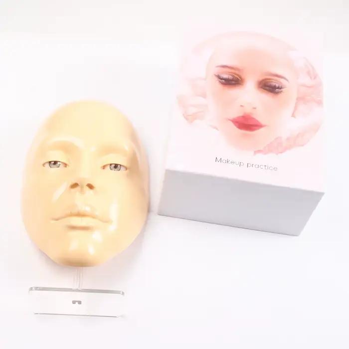 Modèle d'entraînement complet pour le maquillage du visage, mannequin en silicone 5D avec peau bionique, yeux, sourcils, cils et fard à paupières pour débutants en maquillage