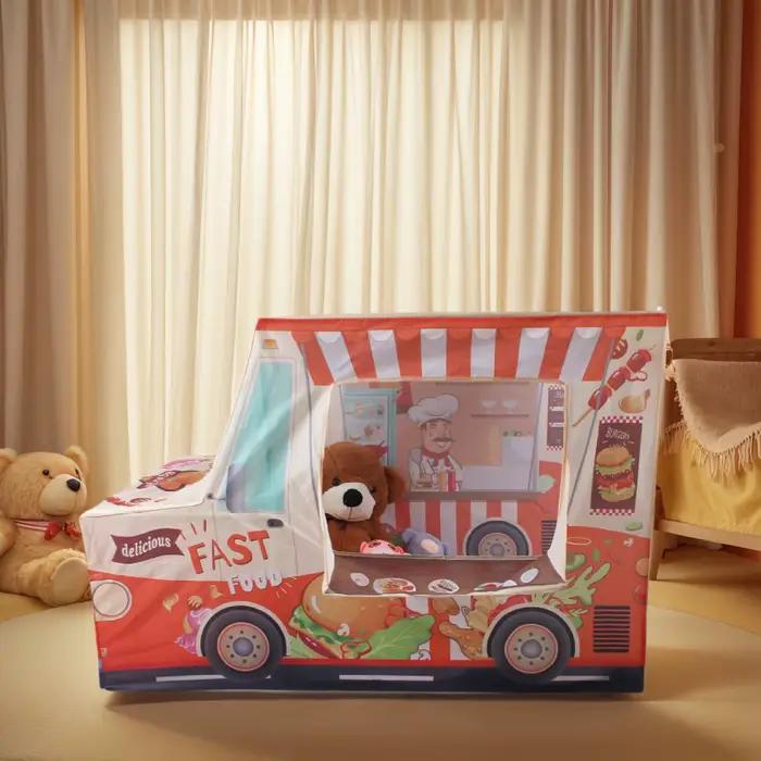 Château de jeu amusant pour enfants, design voiture verte, tente de jeu portable pour l'extérieur, maison de jeu d'imitation, tente de jeu pour fêtes, excellent cadeau de vacances pour garçons et fill