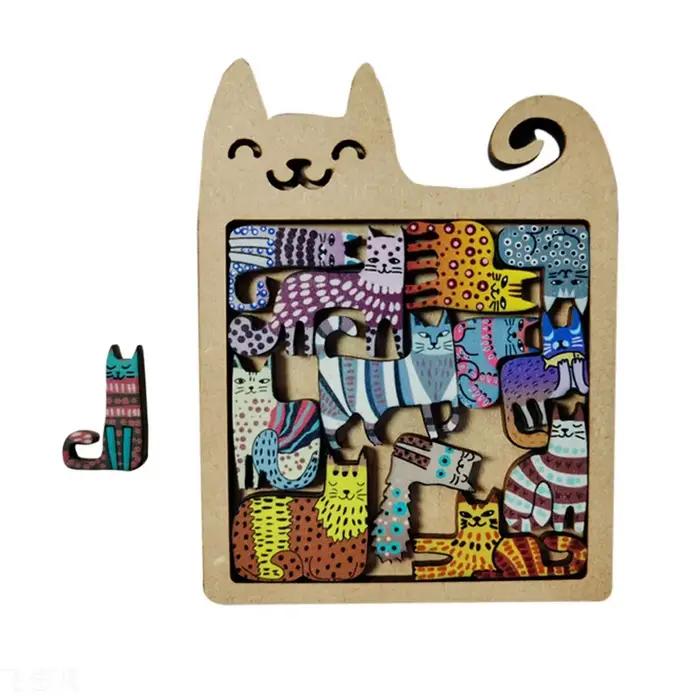 Jouet de puzzle amusant en bois en forme de chat