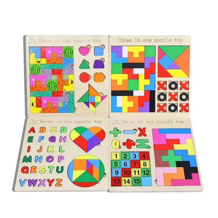 Jeu de Puzzle en blocs de bois 3 en 1 pour enfants