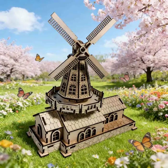 Modèle de puzzle en bois 3D moulin à vent