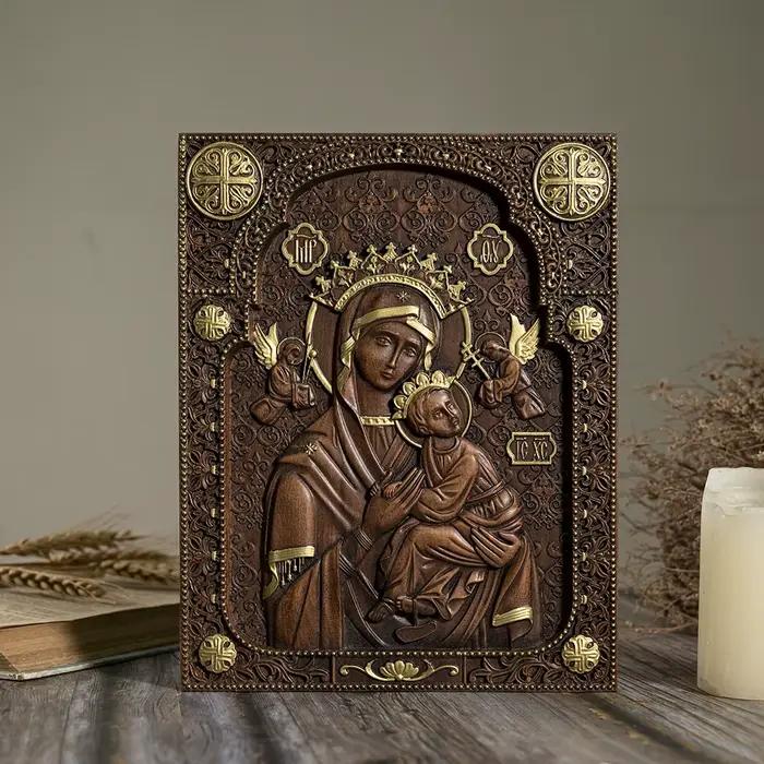 Décoration murale sculptée en bois de Notre-Dame du Perpétuel Secours, articles religieux catholiques, décoration d'intérieur, statue de Notre-Dame, art vintage