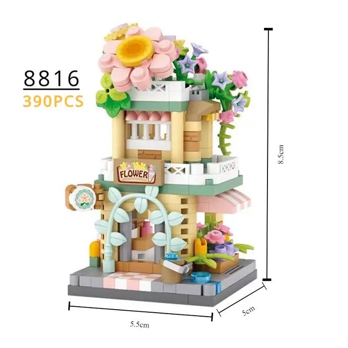 LOZ blocs idées amusantes Mini magasin de rue jouet petite fleur Pisa boutique Brinquedos MOC maison de ville briques de construction de nourriture cadeaux pour filles