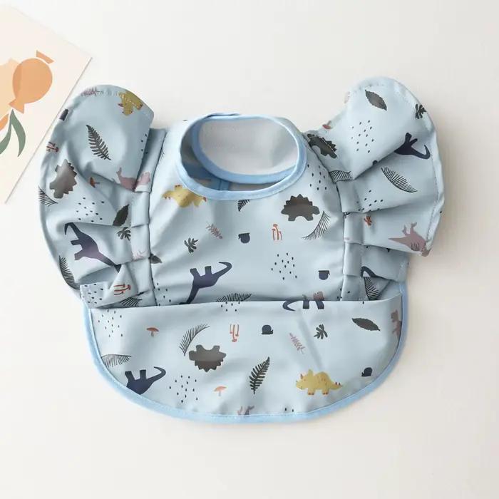Nordique bavoirs bébé imperméable à manches courtes avec poche alimentation bavoir