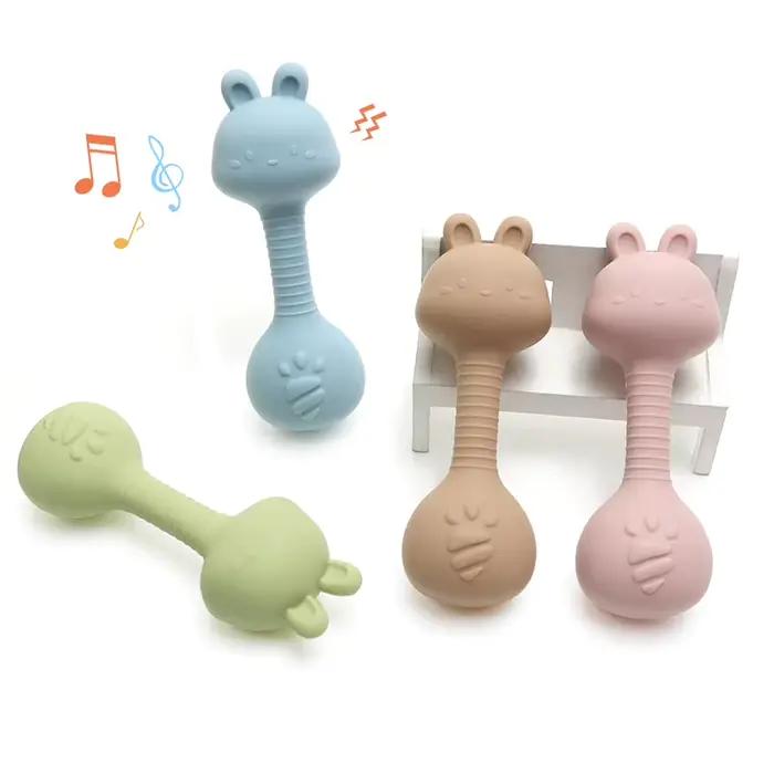 Anneau de dentition en silicone pour bébé lapin hypoallergénique pour développement oral et motricité fine 0-2 ans occaions de jeu et cadeau parfait