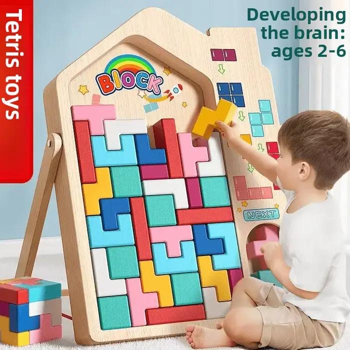 Les activités parent-enfant avec des blocs de construction Tetris développent la pensée cérébrale et entraînent les enfants à résoudre des puzzles.