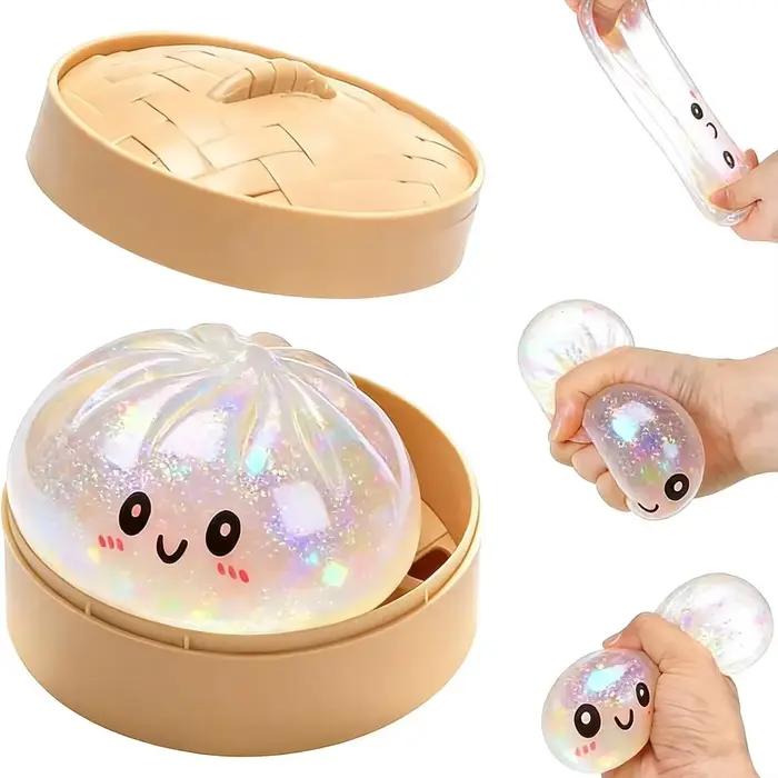 Nouveau Jouet Sensoriel Anti-Stress Squishy en Forme de Dumpling Pailleté avec Boîte