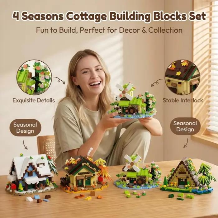 Ensemble de blocs de construction de maison de campagne quatre saisons