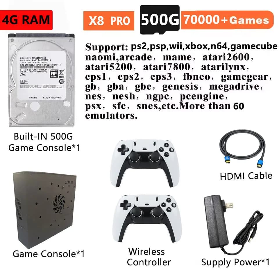 Super console de jeu X8 Pro, plus de 70000 jeux, I3-3110M, plus de 60 émulateurs pour Wii, PS2, DC,