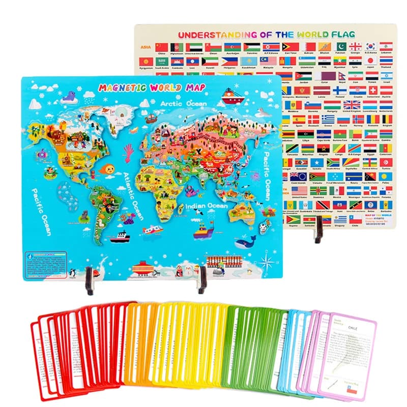 Puzzles magnétiques de carte du monde pour enfants, jouets de géographie nitive, apprentissage de la