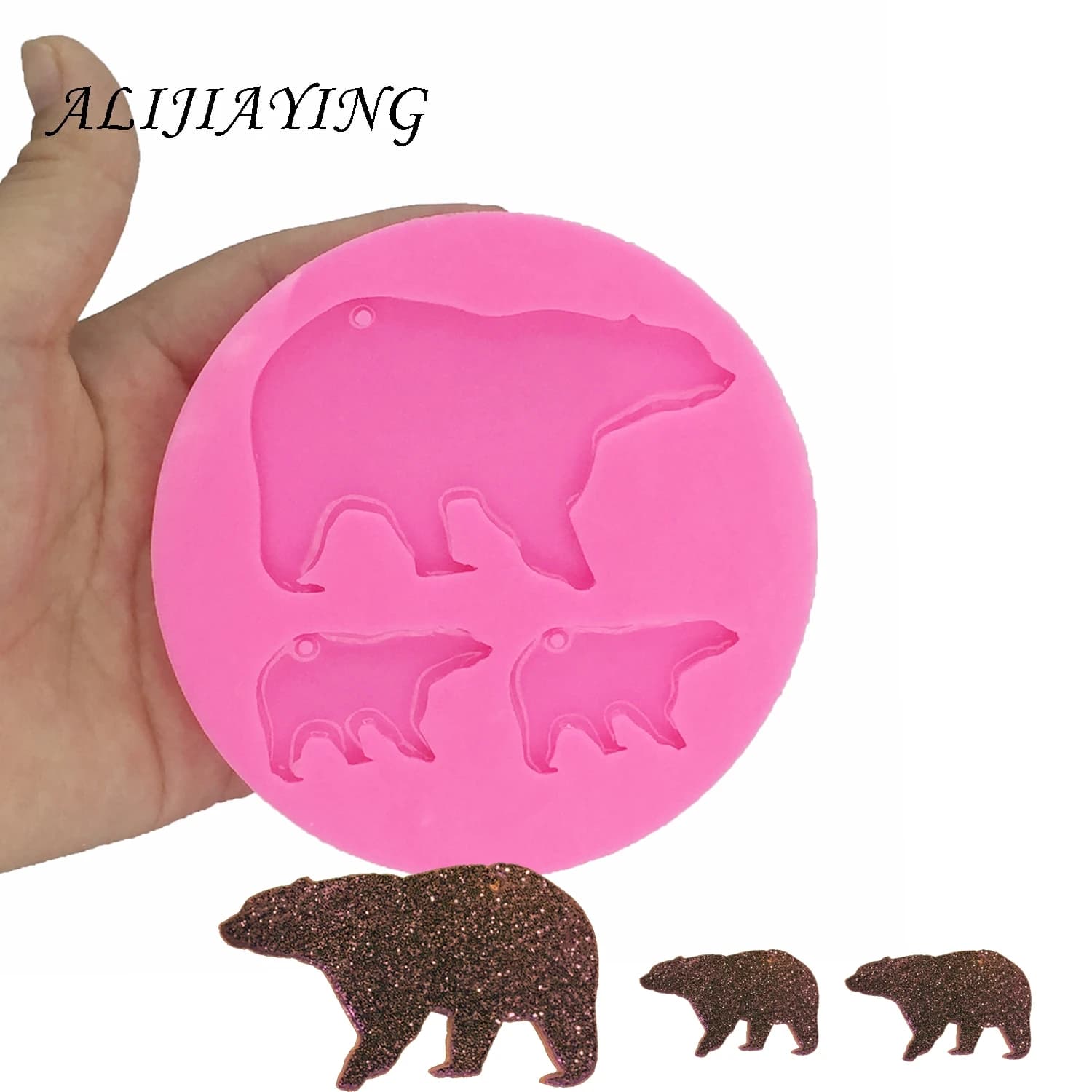 Moule de résine en forme d'ours mère et bébé | Bricolage brillant en silicone pour porte-clés, moule