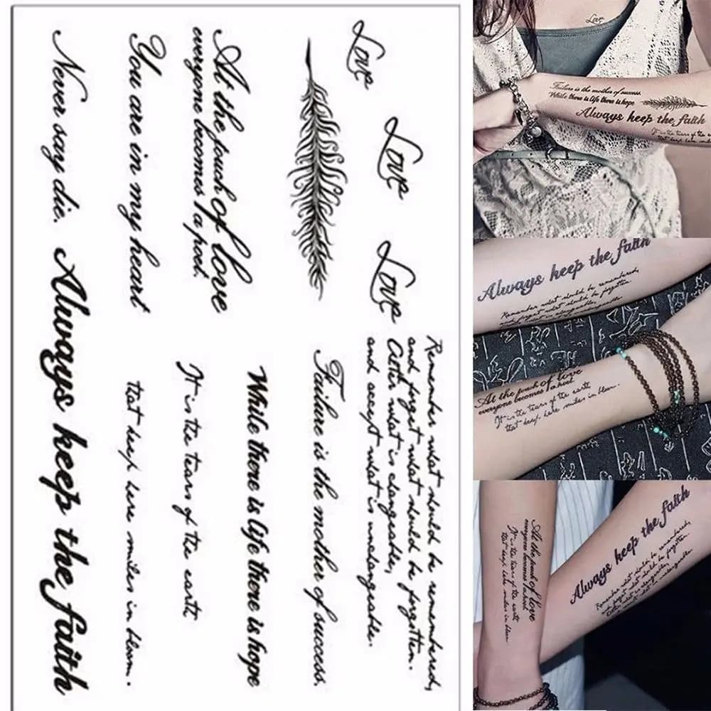 Autocollants de tatouage de mot anglais pour hommes et femmes, transfert temporaire, imperméable, lo