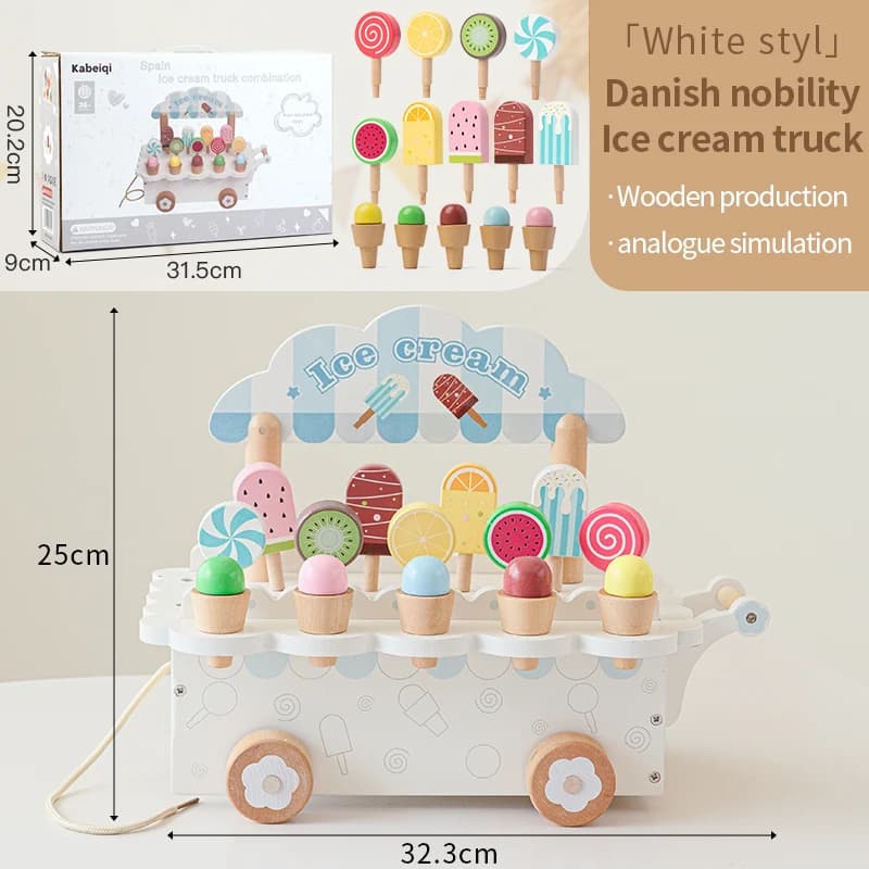 Chariot de crème glacée en bois pour enfants, ensemble de jouets, accessoires de cuisine pour filles