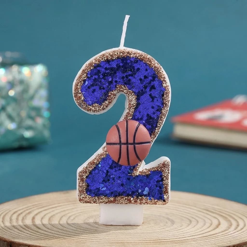 Bougie numérique de basket-ball bleue à bord doré - Décoration créative pour gâteau d'anniversaire d
