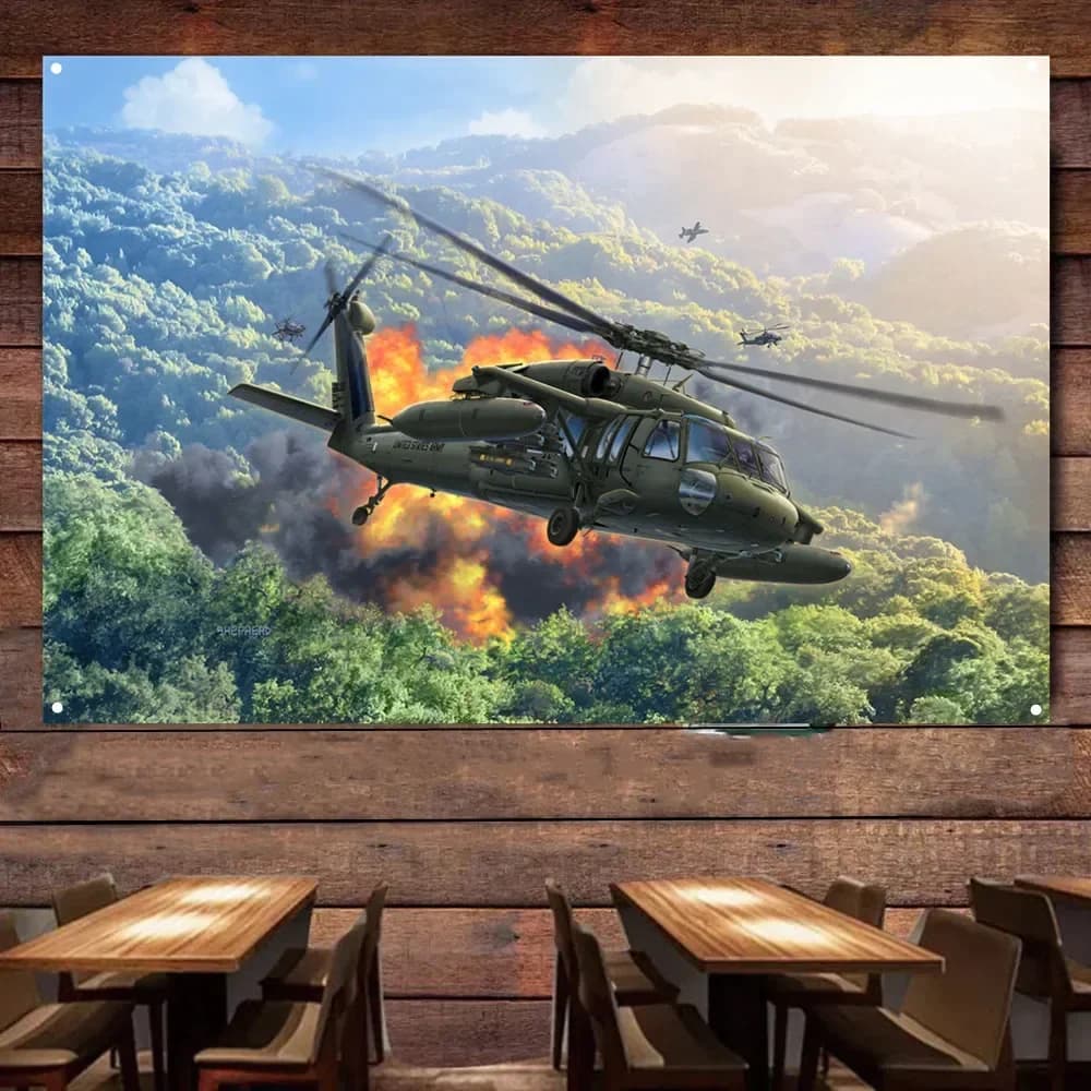 UH-60A Faucon Noir Attaque Hélicoptère Affiche Mur Tableau Militaire Art Bannière Air Force Armée Gé
