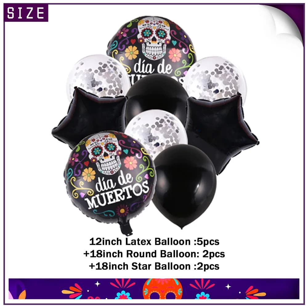 Décorations de fête d'anniversaire sur le thème du jour des morts, ballon Skeleto, vaisselle jetable