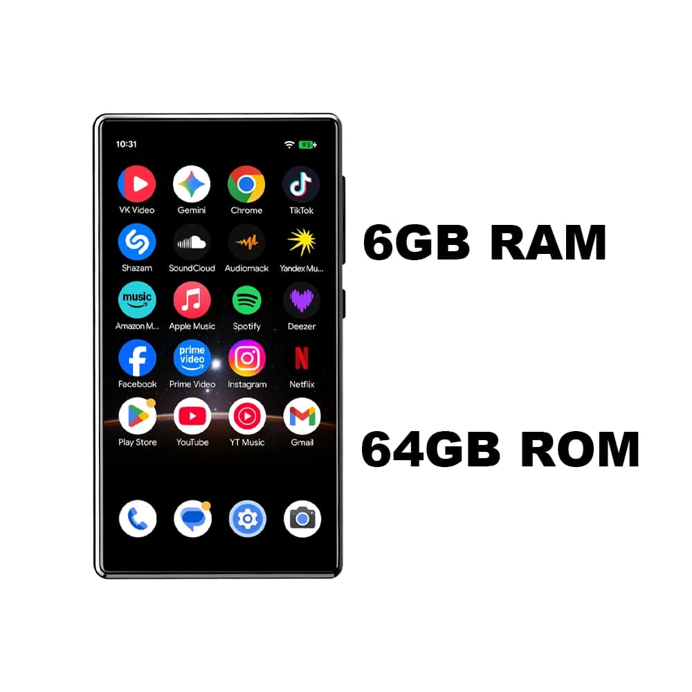 Famue Lecteur de musique MP4 4,7 pouces avec connectivité WiFi, Android 13, 6 + 64 Go, Bluetooth, Go