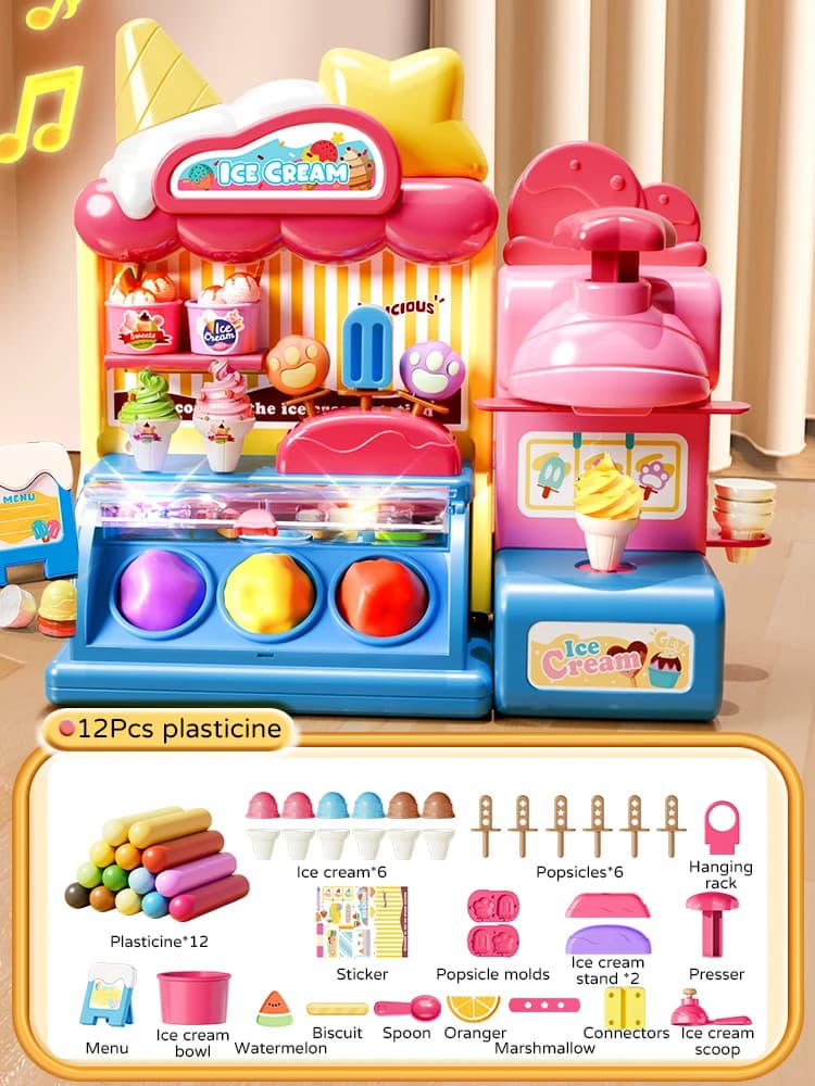 Jouet de crème glacée pour enfants, Machine de couleur de pâte de jeu avec musique et lumière, jouet