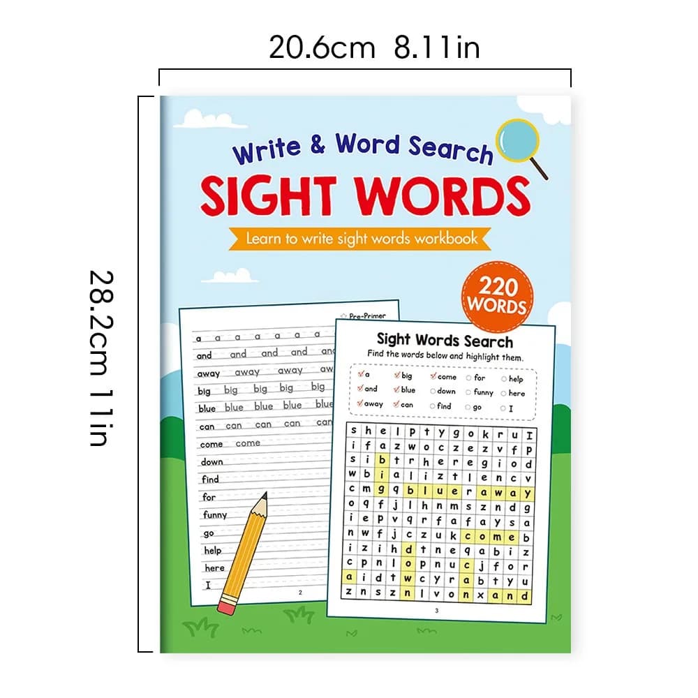 Carnet d'exercices d'apprentissage de 220 mots de vue, avec clé de réponse, écriture éducative, jeux