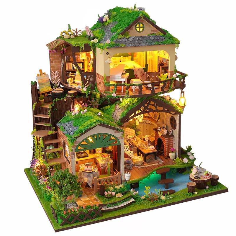 Bricolage maison de poupée en bois conte de fées forêt chalet Miniature avec Kit de meubles bricolag