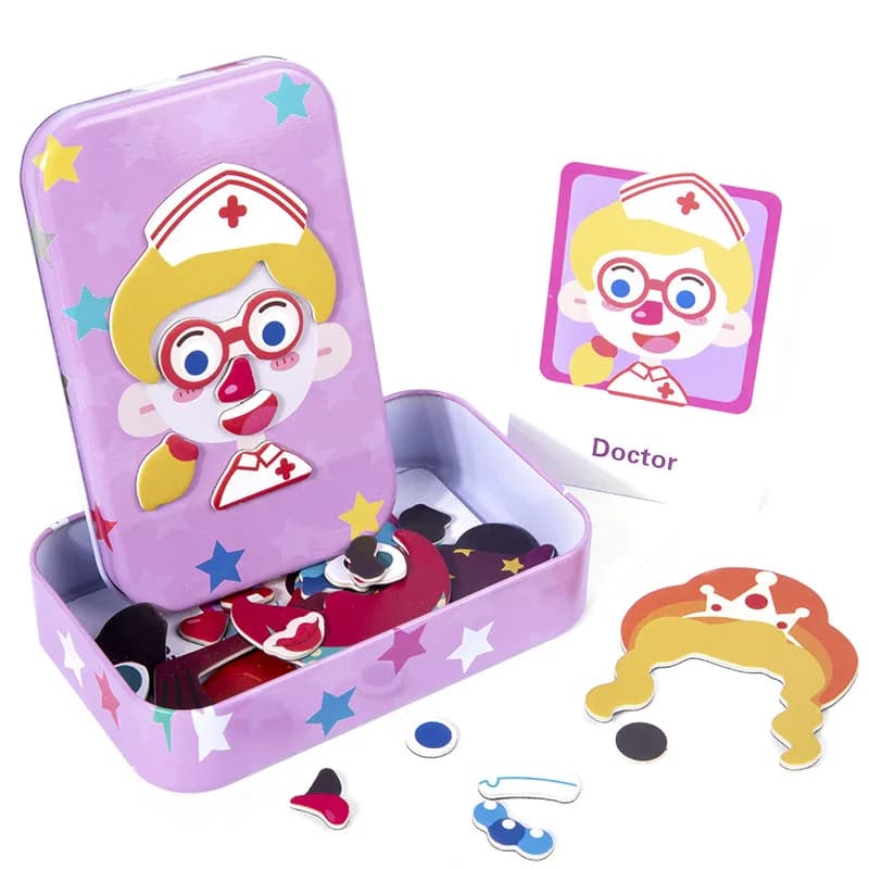 Puzzle magnétique 3D pour enfants, changement de jeu d'expression faciale, boîte en fer, jouets d'im