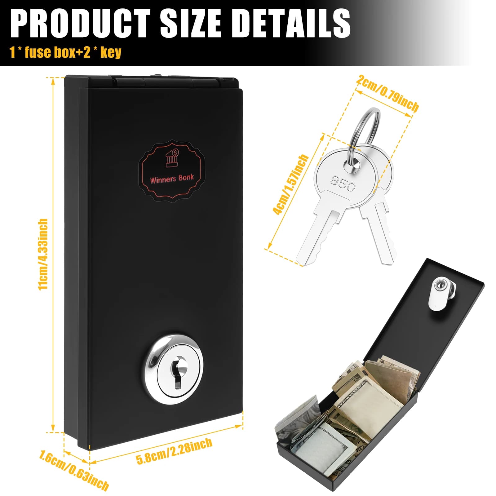 Boîte à monnaie portable en métal verrouillable, petite boîte à monnaie de poche avec 2 clés, boîte