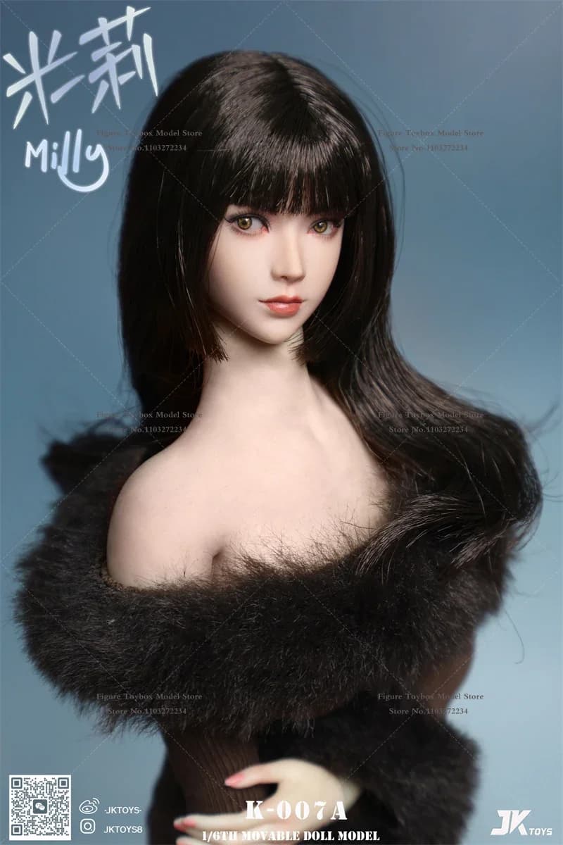 JKTOYS K007 Tête sculptée de fille asiatique Milly Beauty à l'échelle 1/6 avec yeux mobiles pour fig