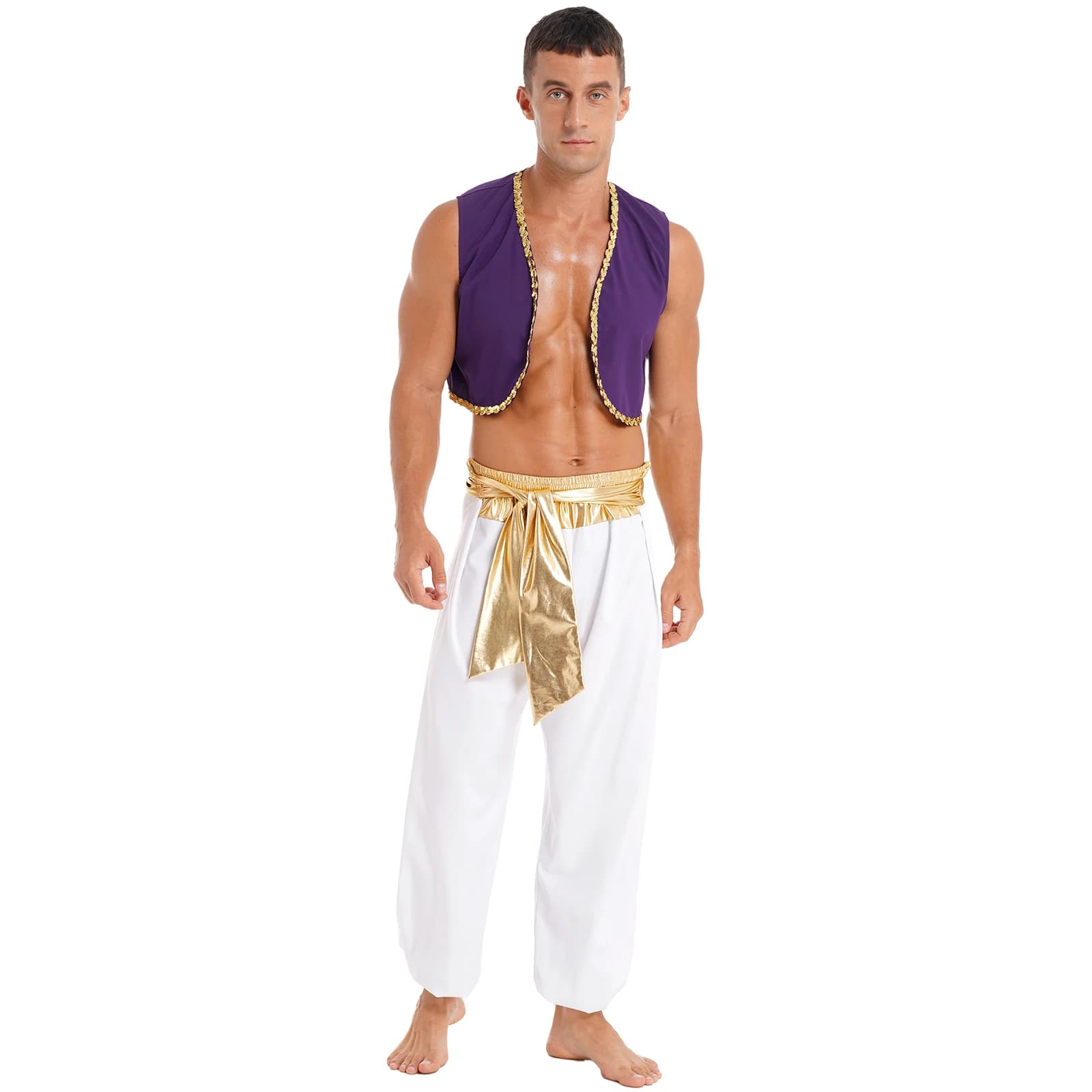 Costume de Prince Arabe Perse pour Homme, Gilet de Jeu d'Halloween, Haut avec Pantalon Sarouel Imbib