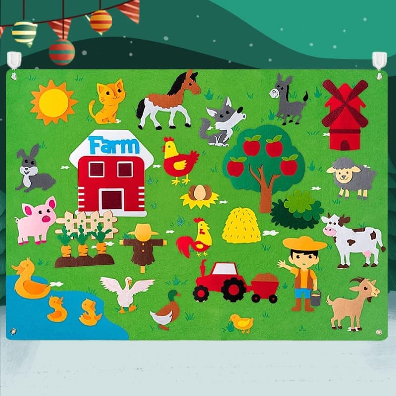 Planche d'histoire en feutre d'animaux de ferme, livre de contes de ferme, décor mural suspendu, Puz