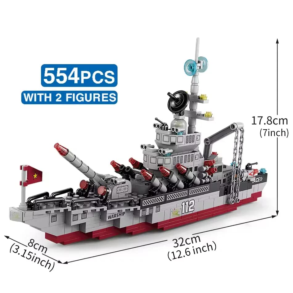 Blocs de construction de navires de guerre, chariots de guerre, bateaux de l'armée, avions, modèles