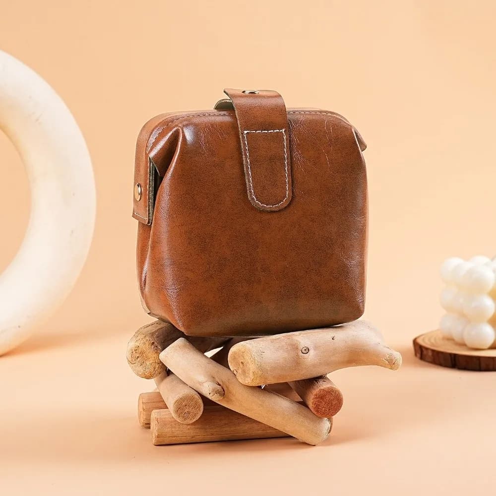 Porte-monnaie en cuir PU de style vintage, couleur unie, grande capacité, pochette cosmétique, ferme
